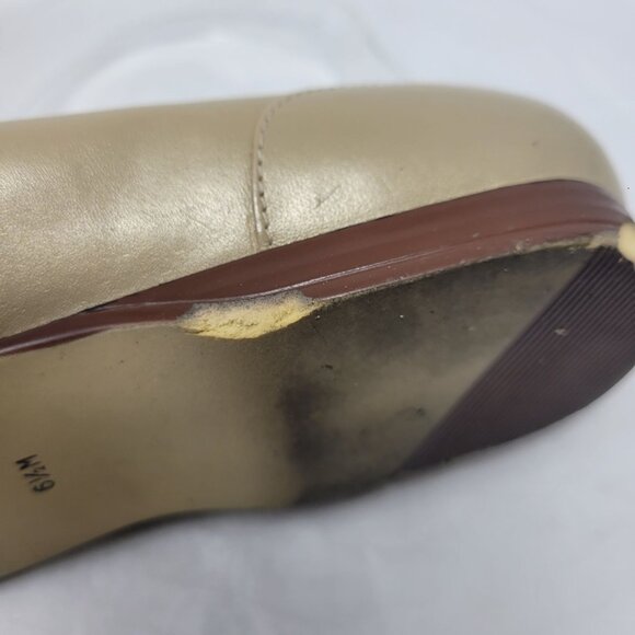Vtg Worthington Linda Leather Loafers Sz 6.5 Brushed Gold‎ Comfy Slip On Brazil - Picture 13 of 14